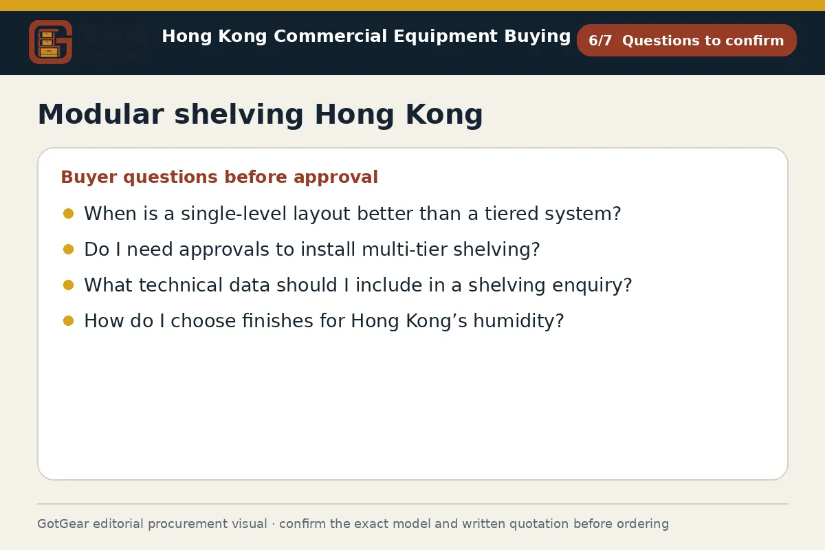 GotGear questions to confirm procurement diagram for modular shelving Hong Kong