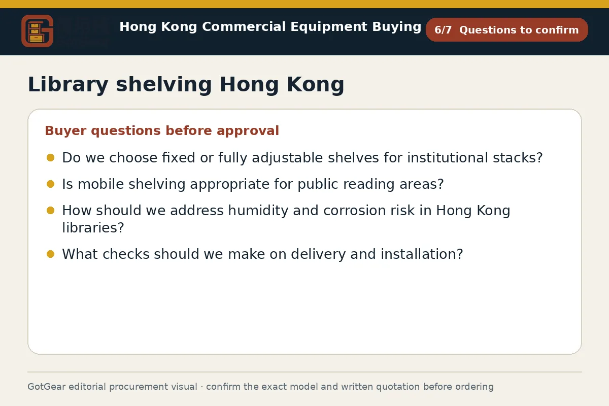 GotGear questions to confirm procurement diagram for library shelving Hong Kong