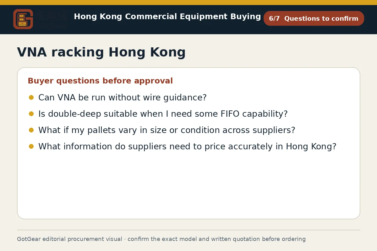 GotGear questions to confirm procurement diagram for VNA racking Hong Kong