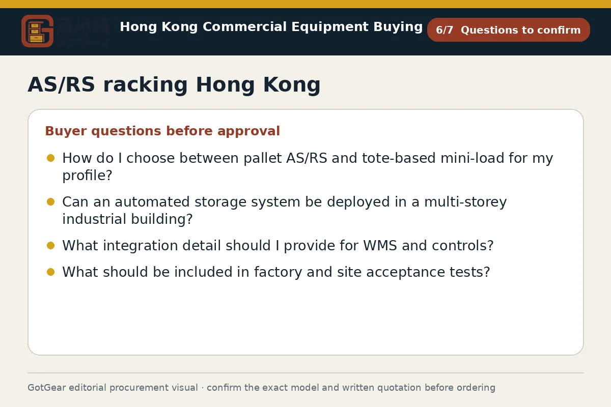 GotGear questions to confirm procurement diagram for AS/RS racking Hong Kong