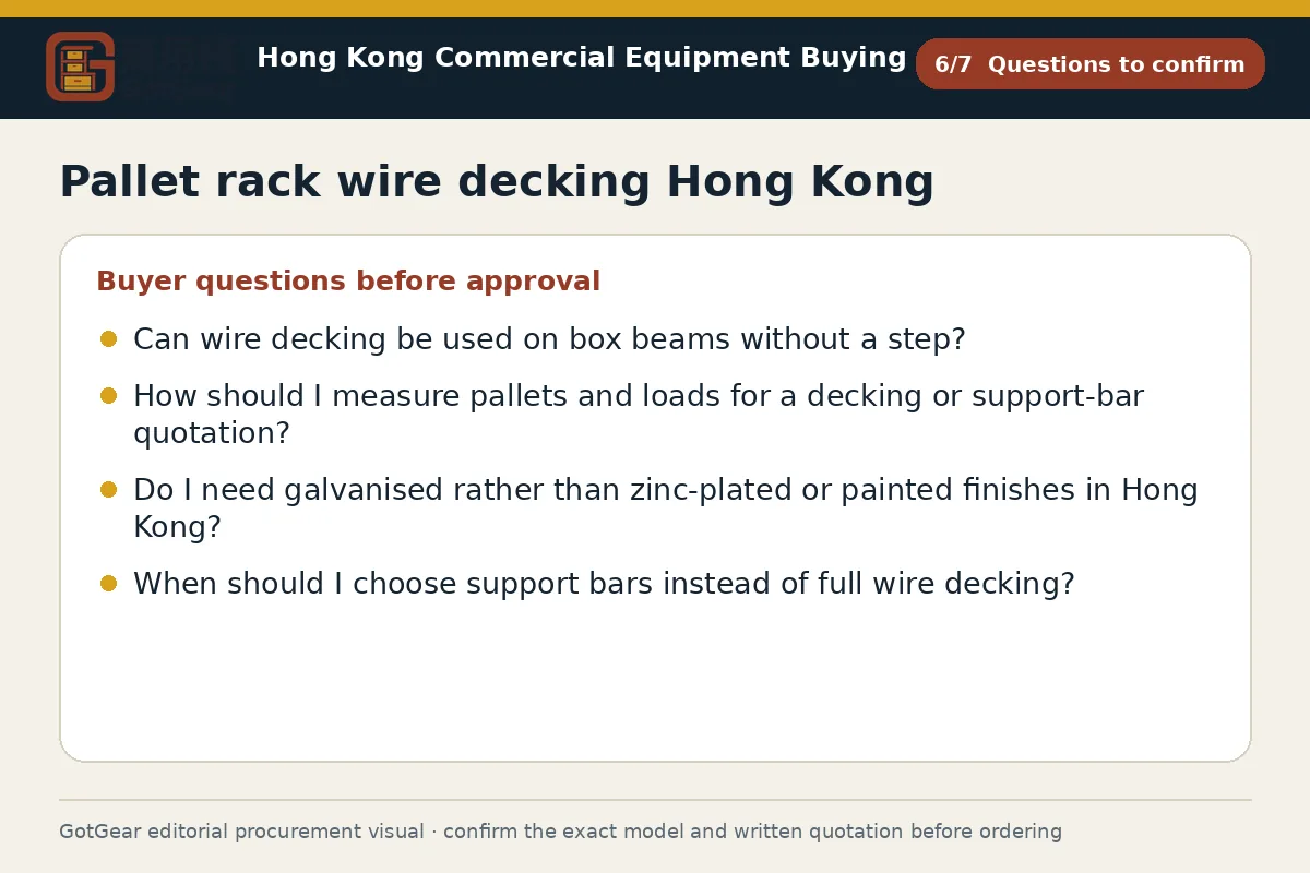 GotGear questions to confirm procurement diagram for pallet rack wire decking Hong Kong