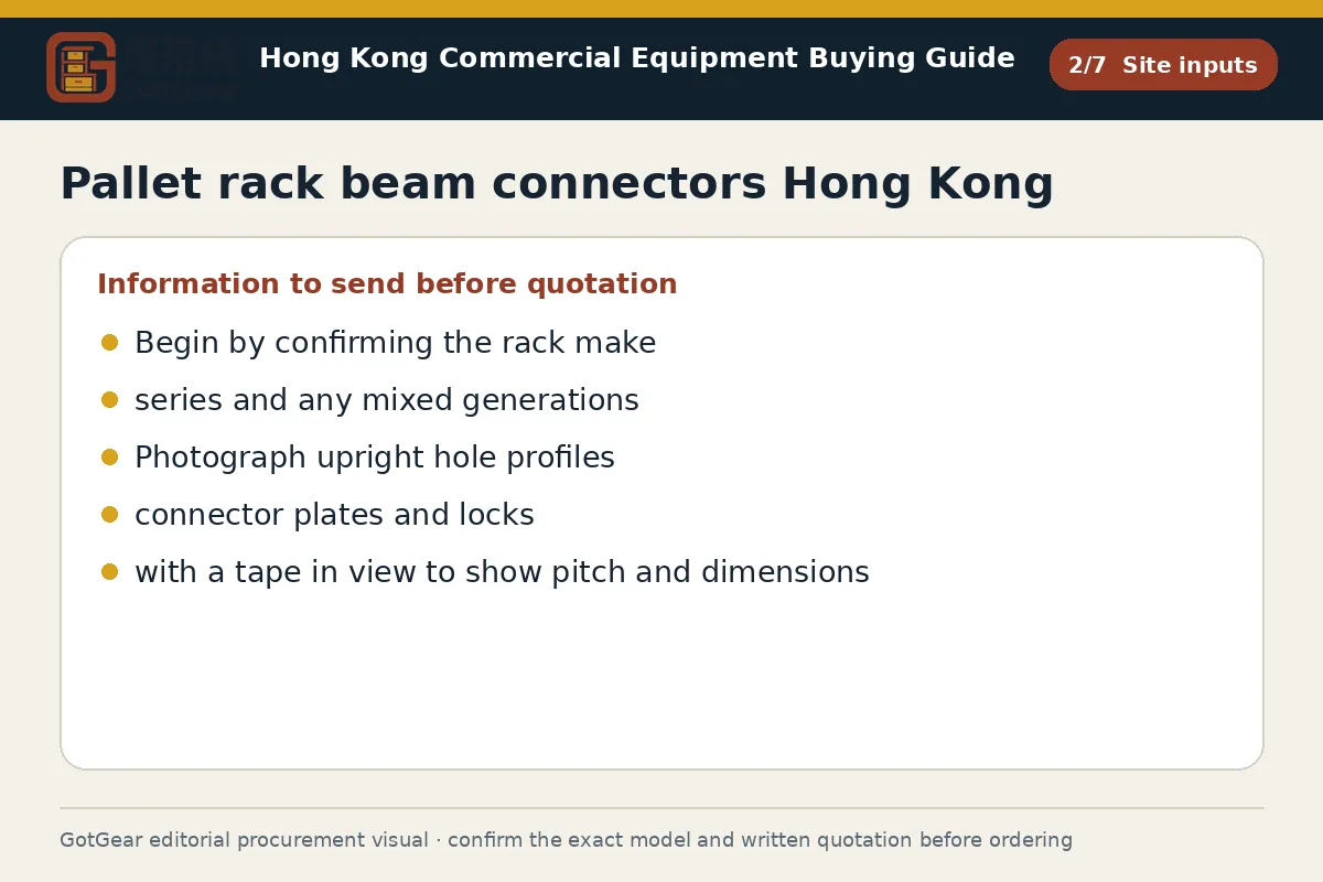 GotGear site inputs procurement diagram for pallet rack beam connectors Hong Kong
