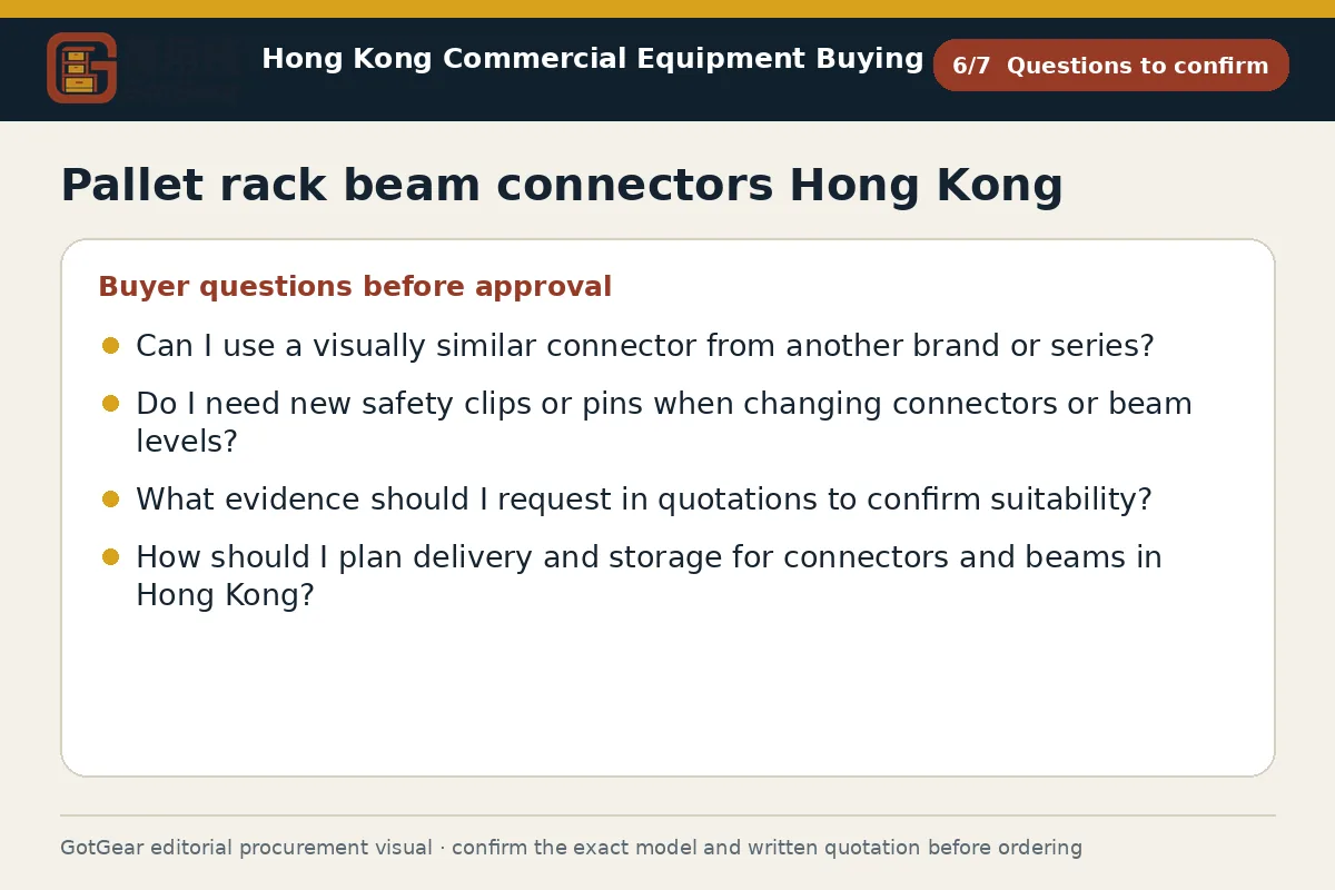 GotGear questions to confirm procurement diagram for pallet rack beam connectors Hong Kong