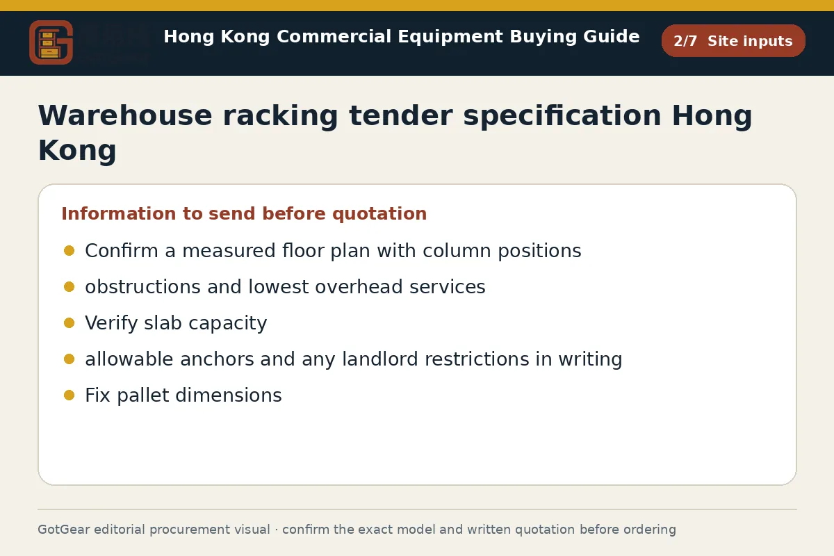 GotGear site inputs procurement diagram for warehouse racking tender specification Hong Kong