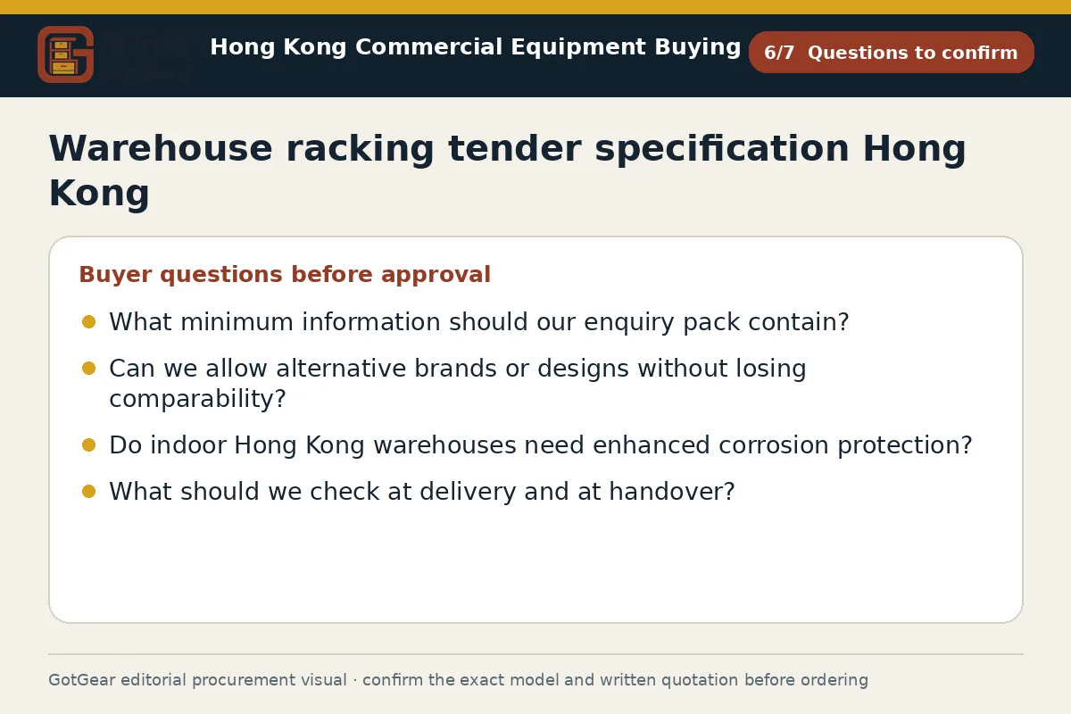 GotGear questions to confirm procurement diagram for warehouse racking tender specification Hong Kong