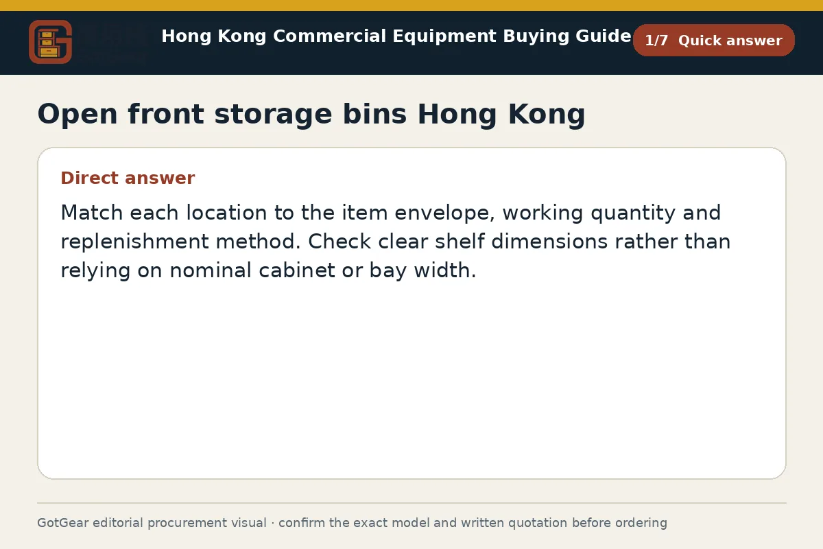 GotGear quick answer procurement diagram for open front storage bins Hong Kong