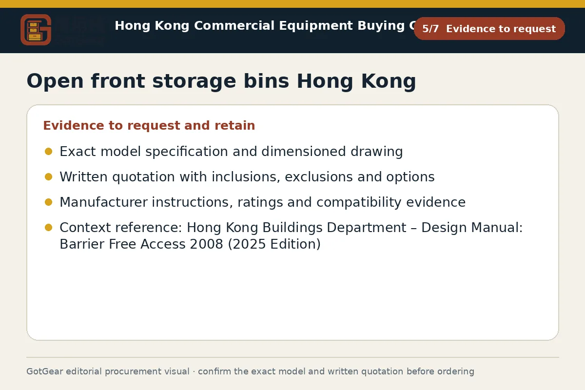 GotGear evidence to request procurement diagram for open front storage bins Hong Kong
