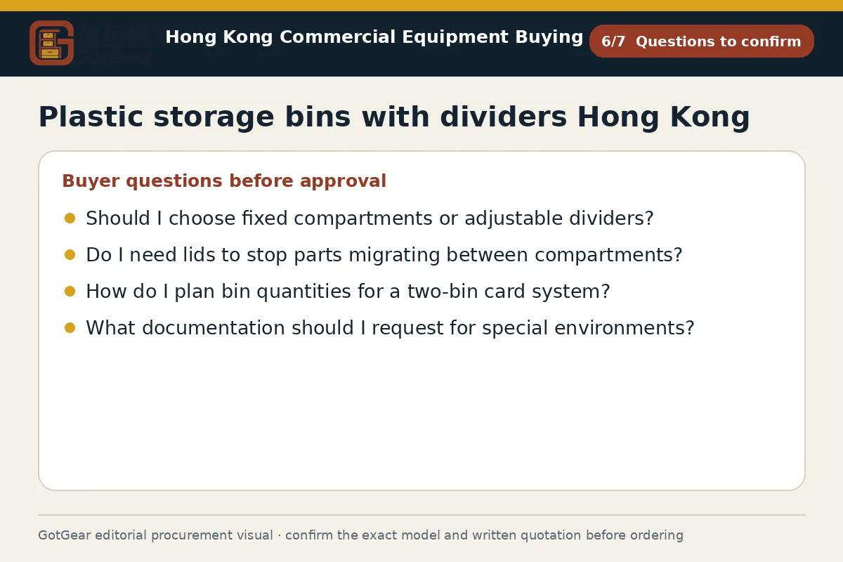 GotGear questions to confirm procurement diagram for plastic storage bins with dividers Hong Kong