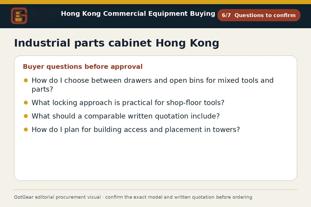 GotGear questions to confirm procurement diagram for industrial parts cabinet Hong Kong