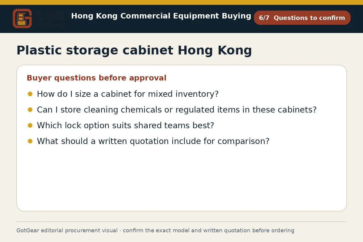 GotGear questions to confirm procurement diagram for plastic storage cabinet Hong Kong