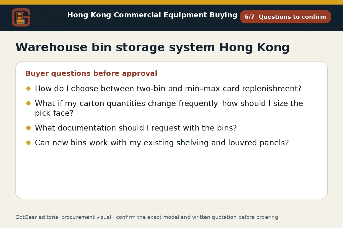 GotGear questions to confirm procurement diagram for warehouse bin storage system Hong Kong