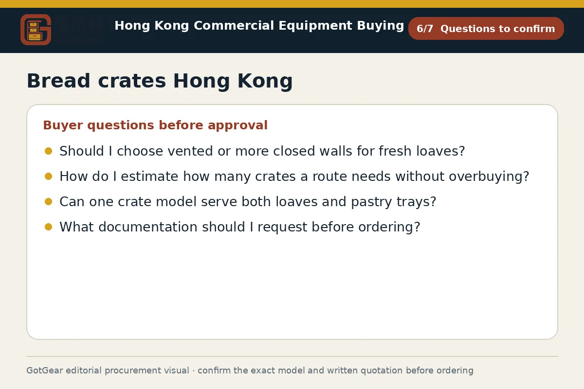 GotGear questions to confirm procurement diagram for bread crates Hong Kong