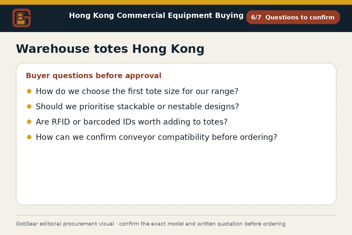 GotGear questions to confirm procurement diagram for warehouse totes Hong Kong