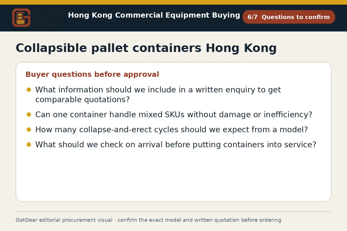 GotGear questions to confirm procurement diagram for collapsible pallet containers Hong Kong