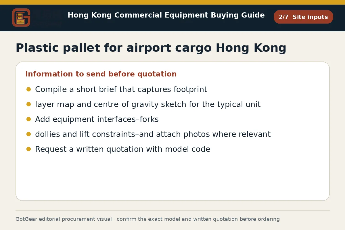 GotGear site inputs procurement diagram for plastic pallet for airport cargo Hong Kong