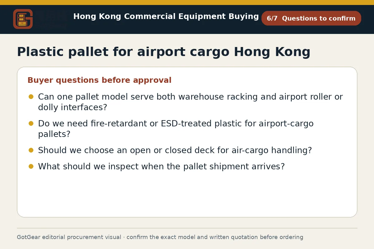 GotGear questions to confirm procurement diagram for plastic pallet for airport cargo Hong Kong