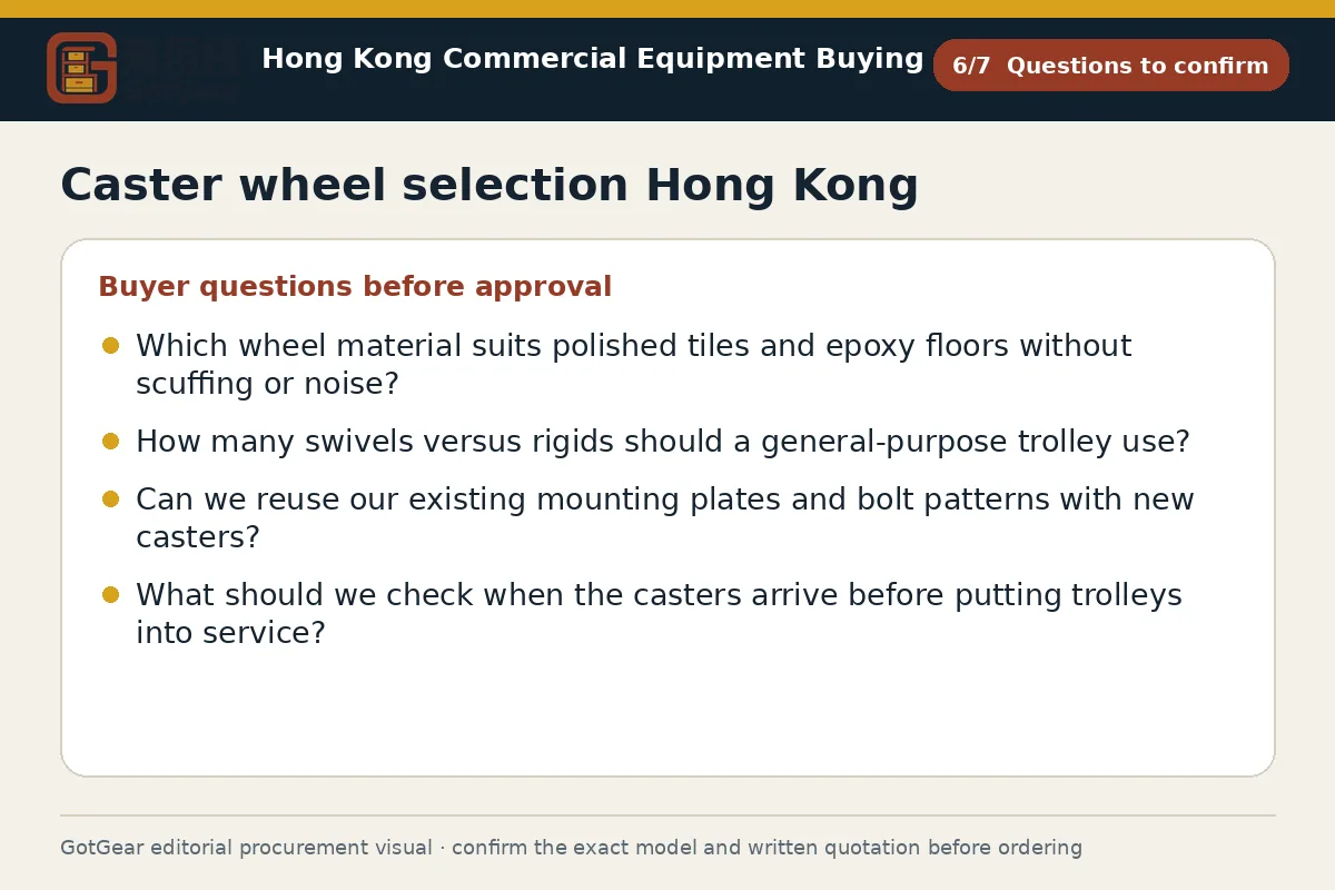 GotGear questions to confirm procurement diagram for caster wheel selection Hong Kong