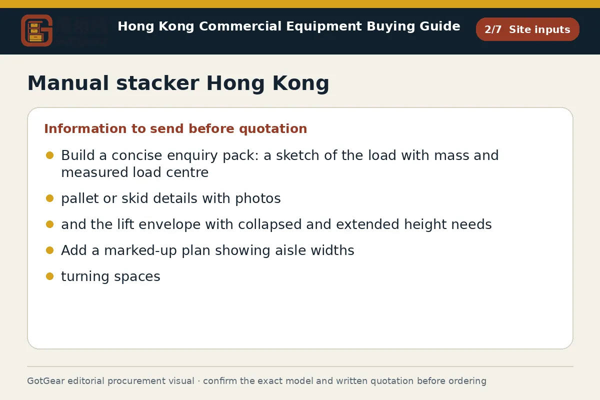 GotGear site inputs procurement diagram for manual stacker Hong Kong