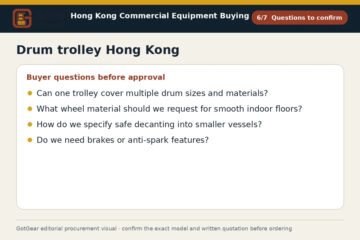 GotGear questions to confirm procurement diagram for drum trolley Hong Kong