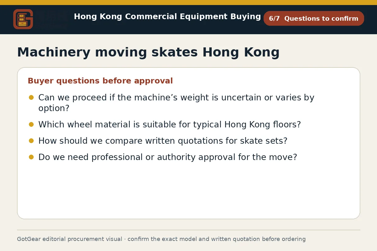GotGear questions to confirm procurement diagram for machinery moving skates Hong Kong