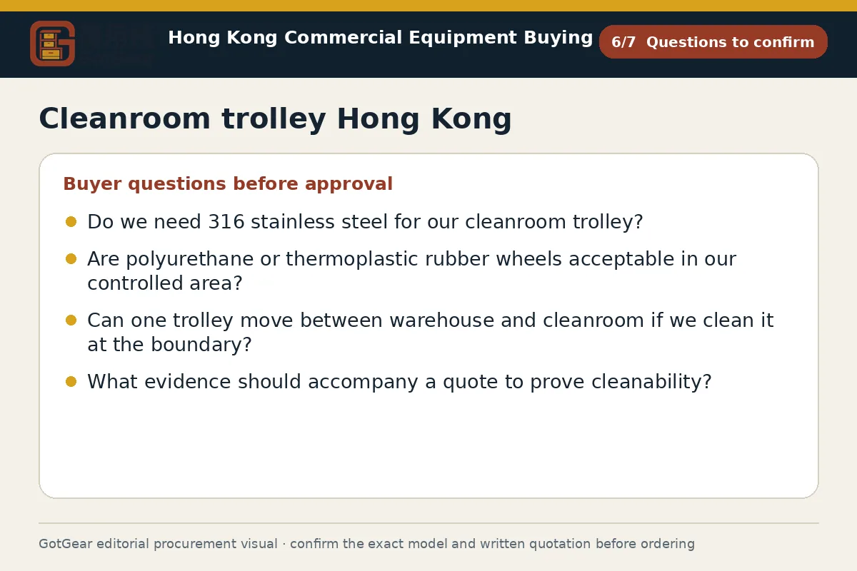 GotGear questions to confirm procurement diagram for cleanroom trolley Hong Kong