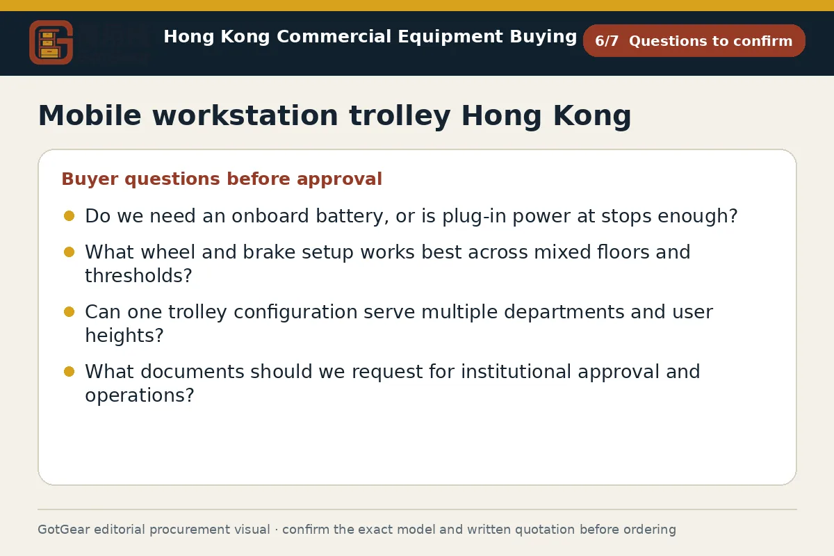 GotGear questions to confirm procurement diagram for mobile workstation trolley Hong Kong