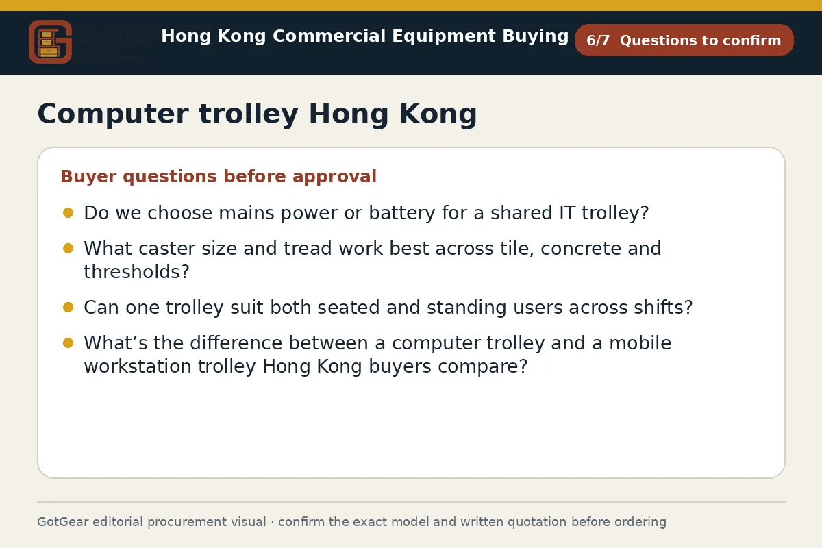 GotGear questions to confirm procurement diagram for computer trolley Hong Kong
