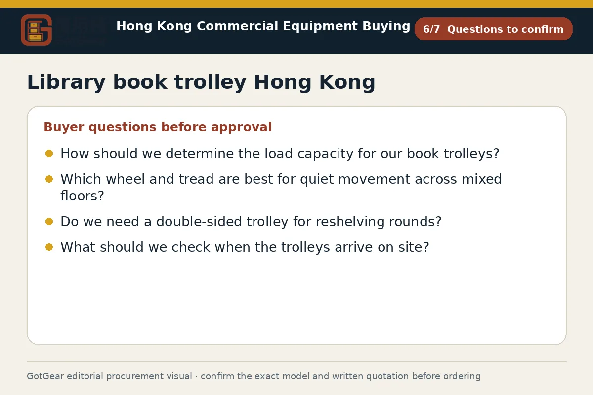 GotGear questions to confirm procurement diagram for library book trolley Hong Kong