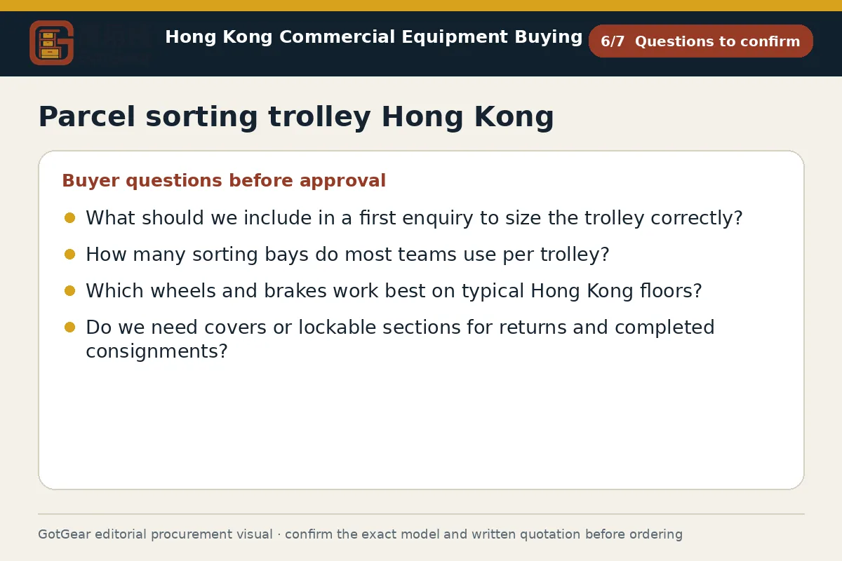 GotGear questions to confirm procurement diagram for parcel sorting trolley Hong Kong
