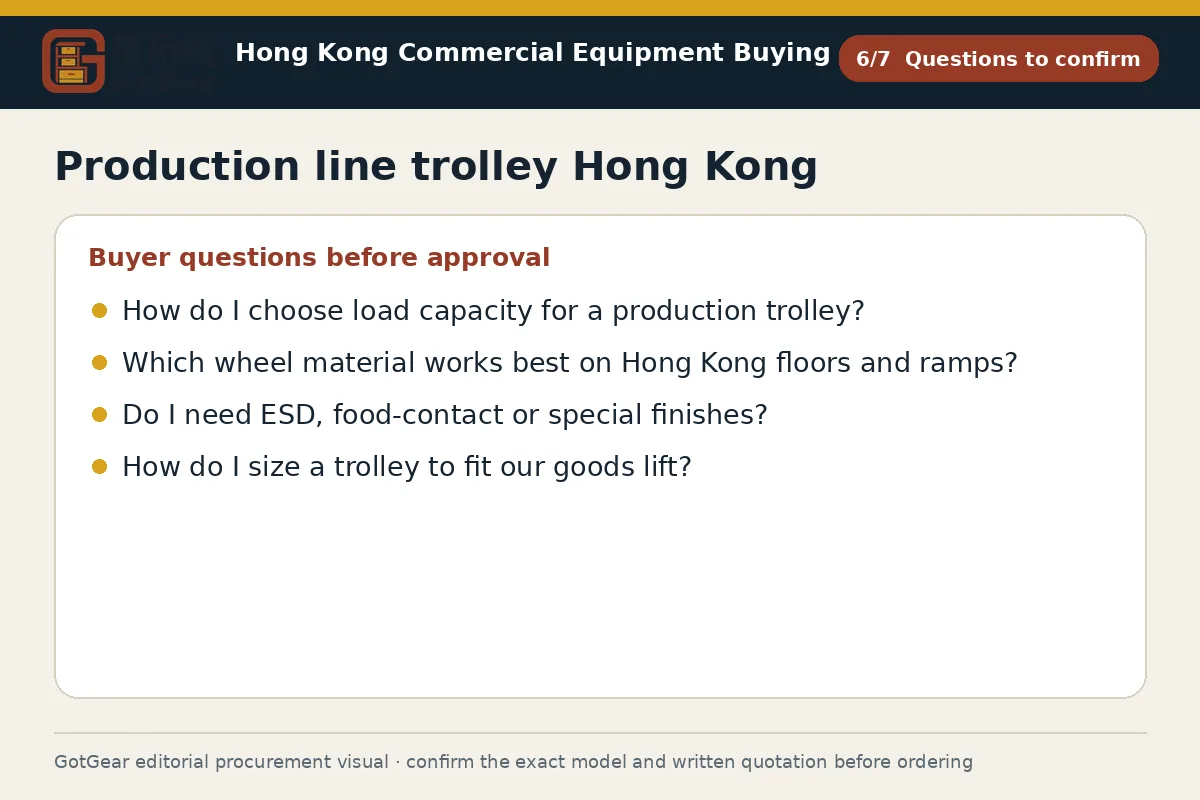 GotGear questions to confirm procurement diagram for production line trolley Hong Kong