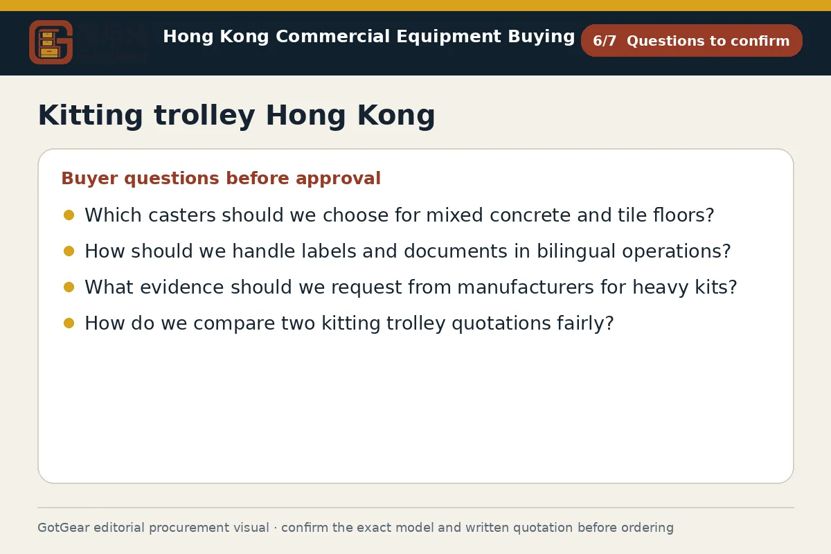 GotGear questions to confirm procurement diagram for kitting trolley Hong Kong