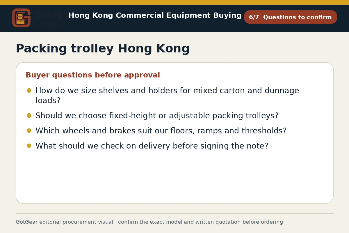 GotGear questions to confirm procurement diagram for packing trolley Hong Kong