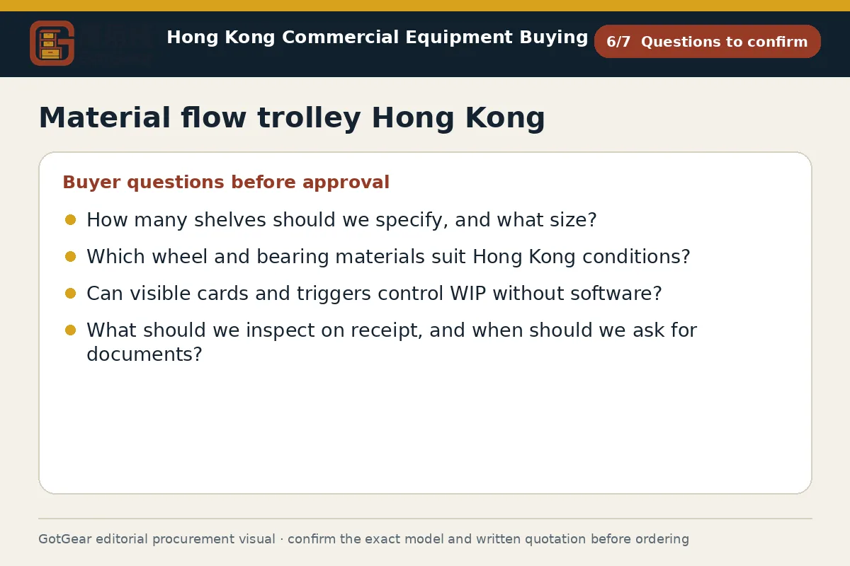 GotGear questions to confirm procurement diagram for material flow trolley Hong Kong