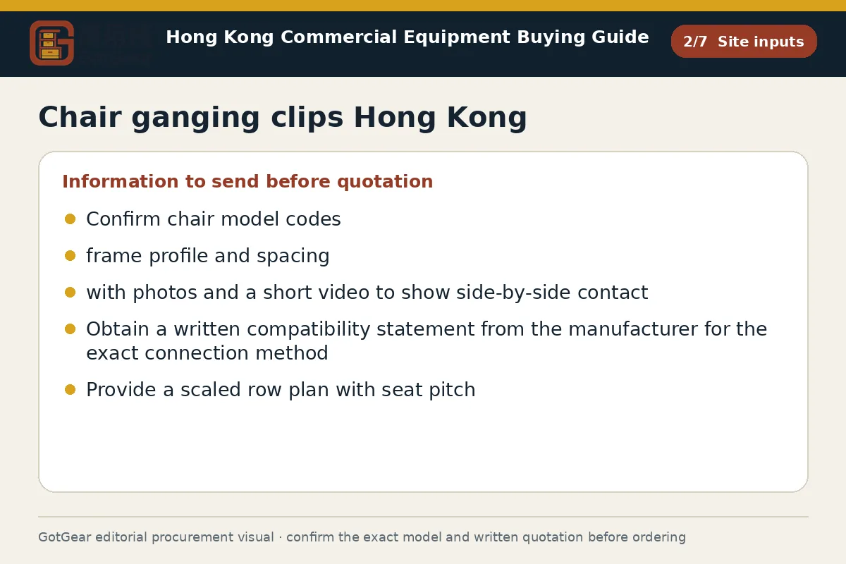 GotGear site inputs procurement diagram for chair ganging clips Hong Kong