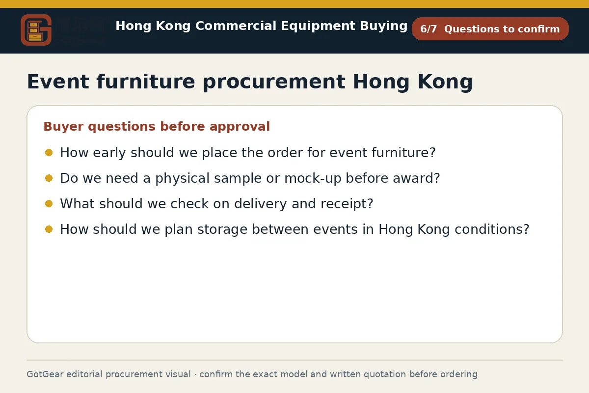 GotGear questions to confirm procurement diagram for event furniture procurement Hong Kong