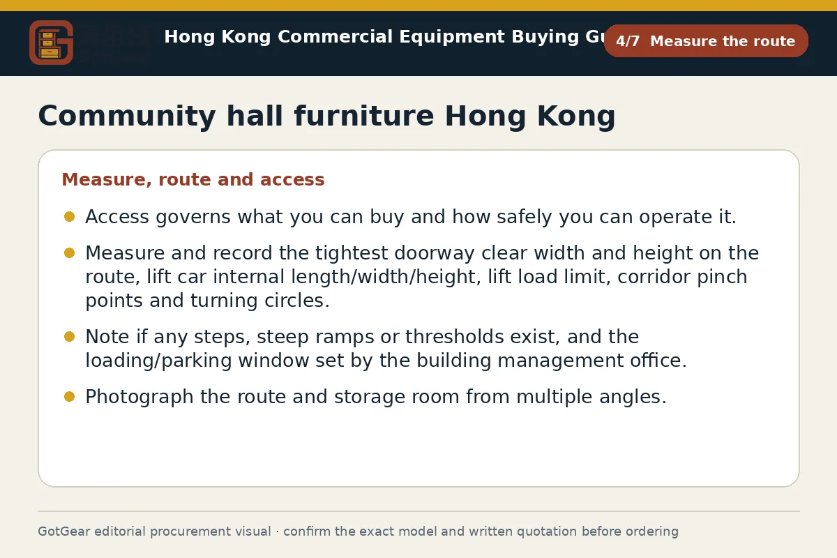 GotGear measure the route procurement diagram for community hall furniture Hong Kong