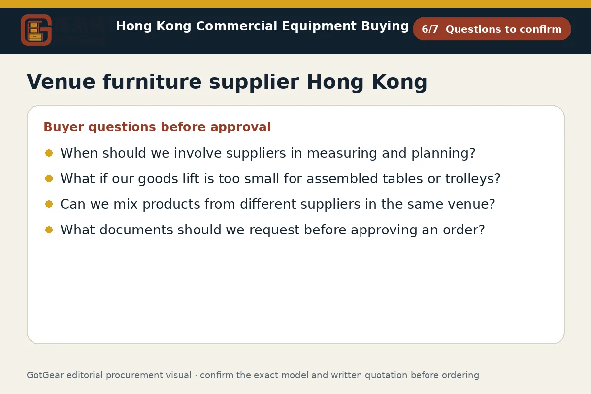 GotGear questions to confirm procurement diagram for venue furniture supplier Hong Kong
