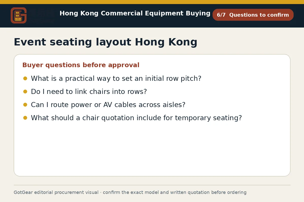 GotGear questions to confirm procurement diagram for event seating layout Hong Kong