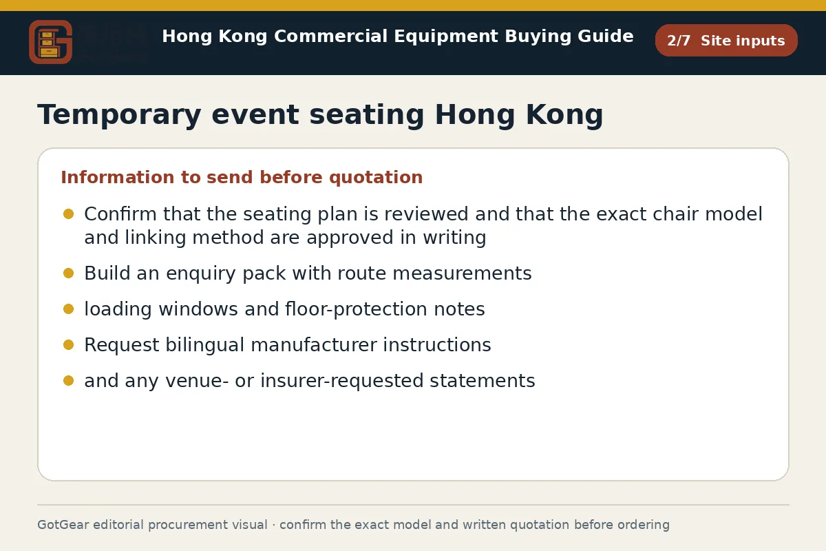GotGear site inputs procurement diagram for temporary event seating Hong Kong