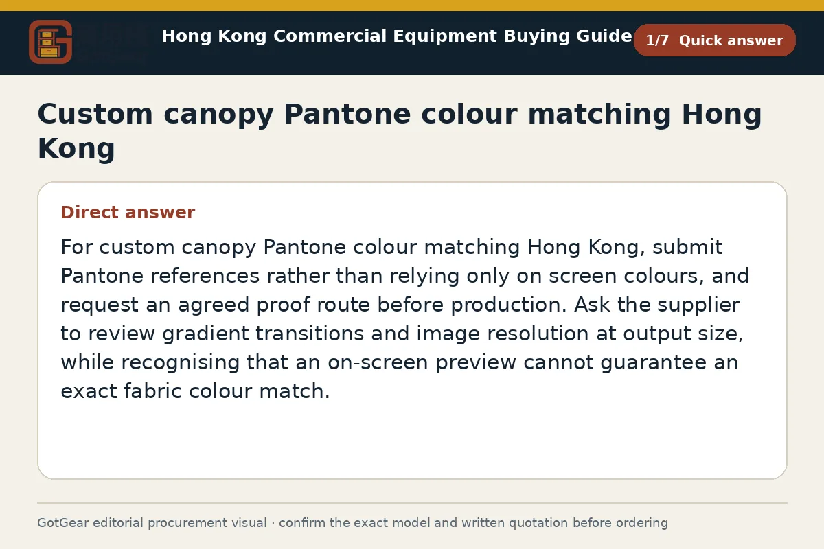 GotGear quick answer procurement diagram for custom canopy Pantone colour matching Hong Kong