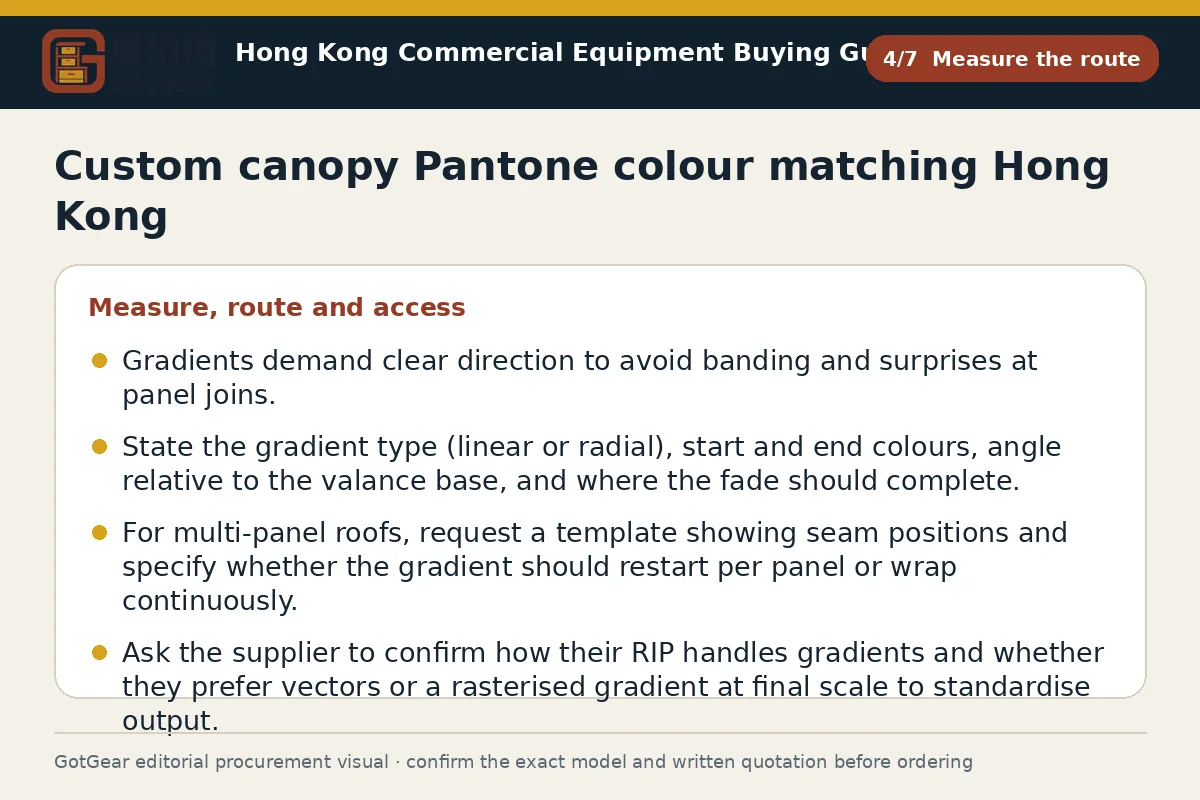 GotGear measure the route procurement diagram for custom canopy Pantone colour matching Hong Kong