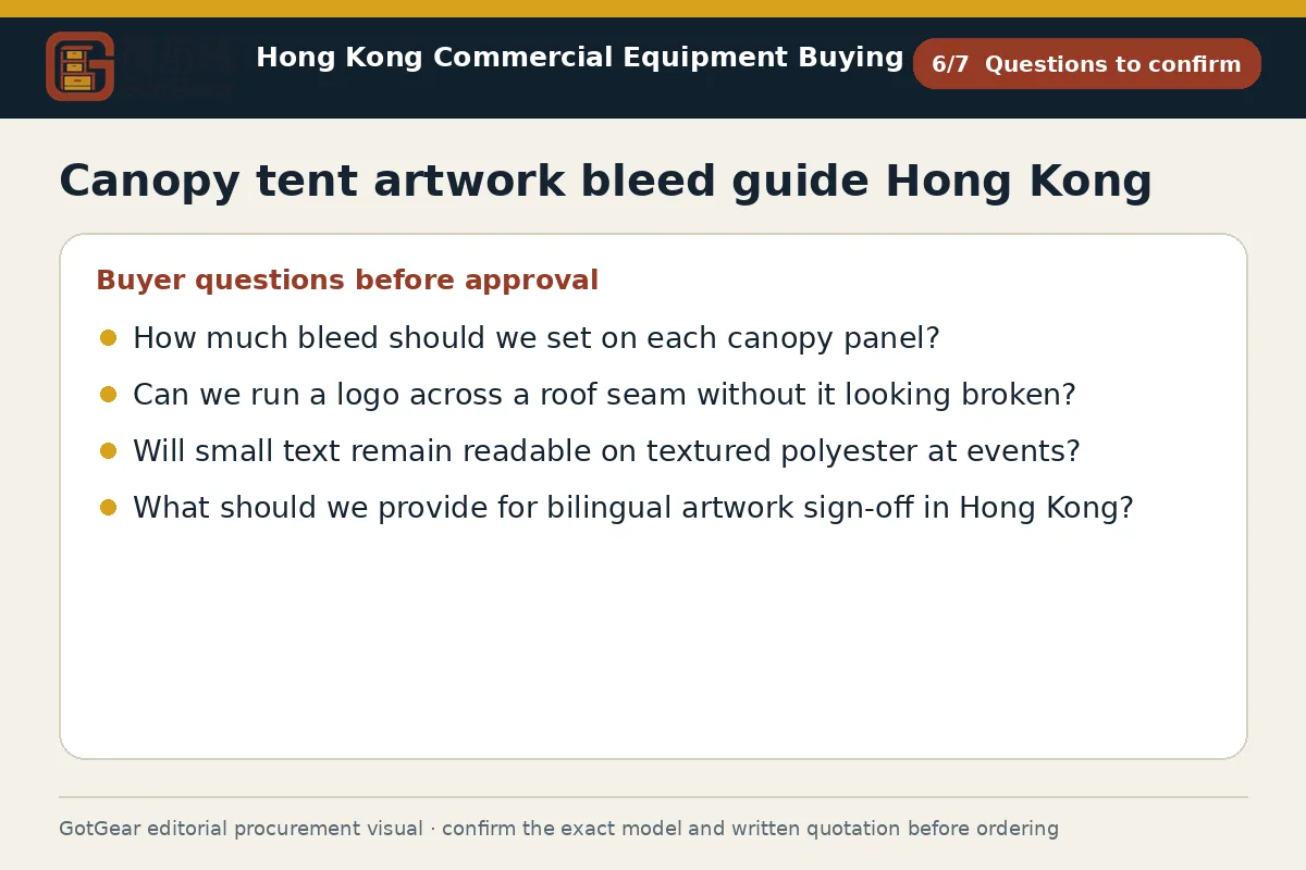 GotGear questions to confirm procurement diagram for canopy tent artwork bleed guide Hong Kong