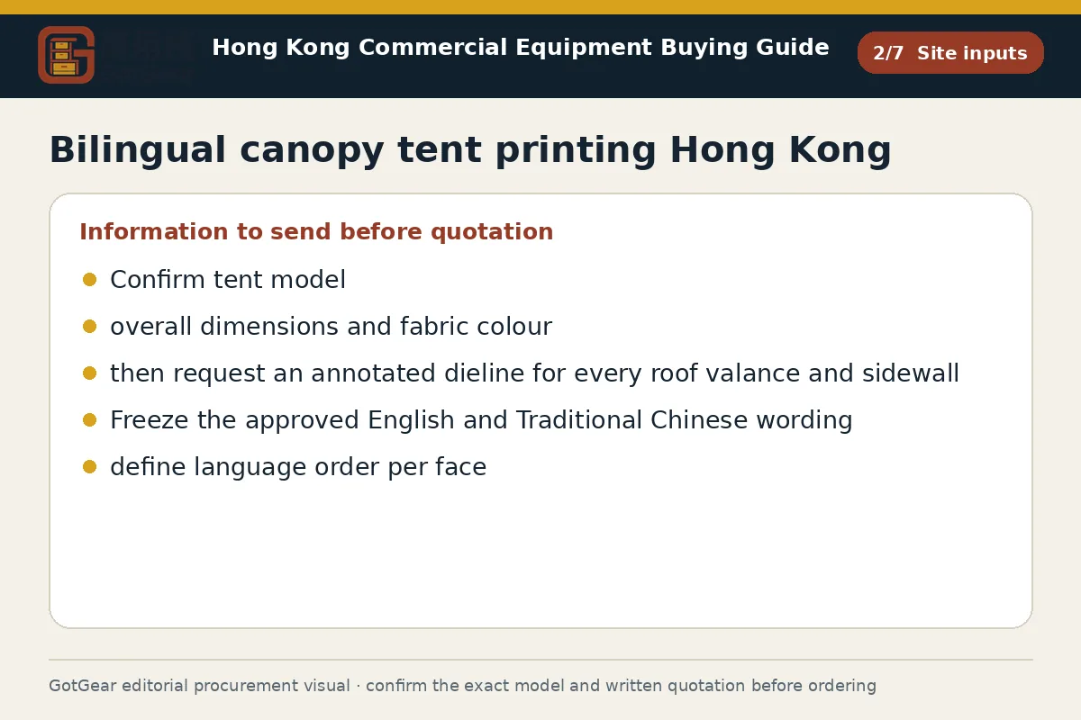 GotGear site inputs procurement diagram for bilingual canopy tent printing Hong Kong