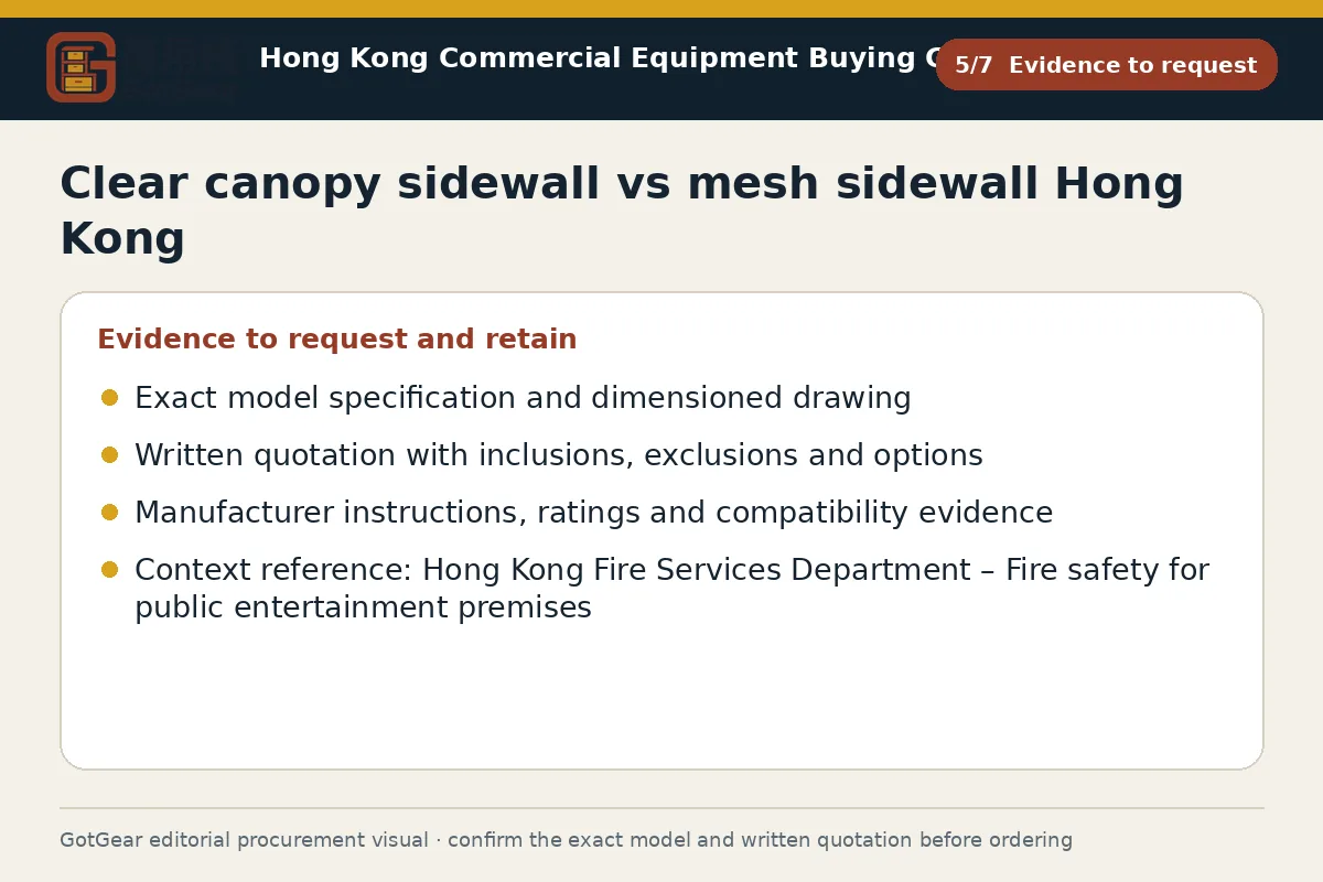 GotGear evidence to request procurement diagram for clear canopy sidewall vs mesh sidewall Hong Kong