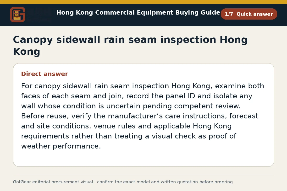 GotGear quick answer procurement diagram for canopy sidewall rain seam inspection Hong Kong