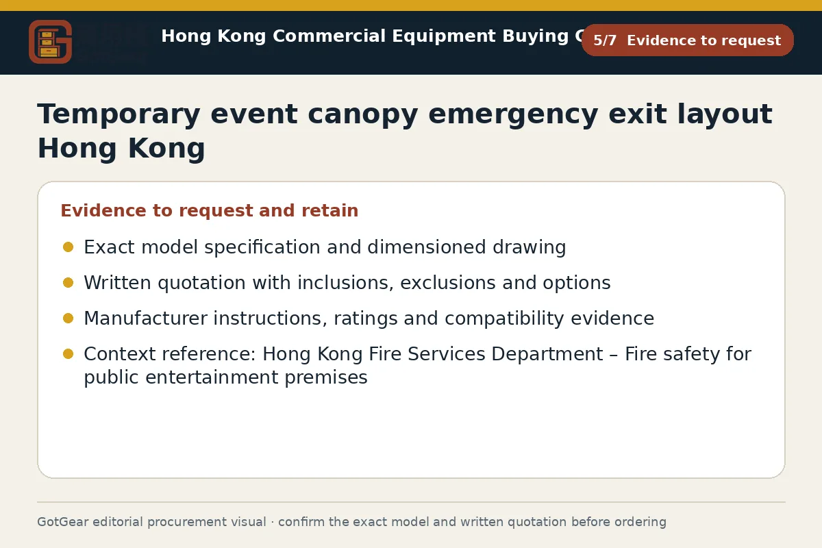 GotGear evidence to request procurement diagram for temporary event canopy emergency exit layout Hong Kong
