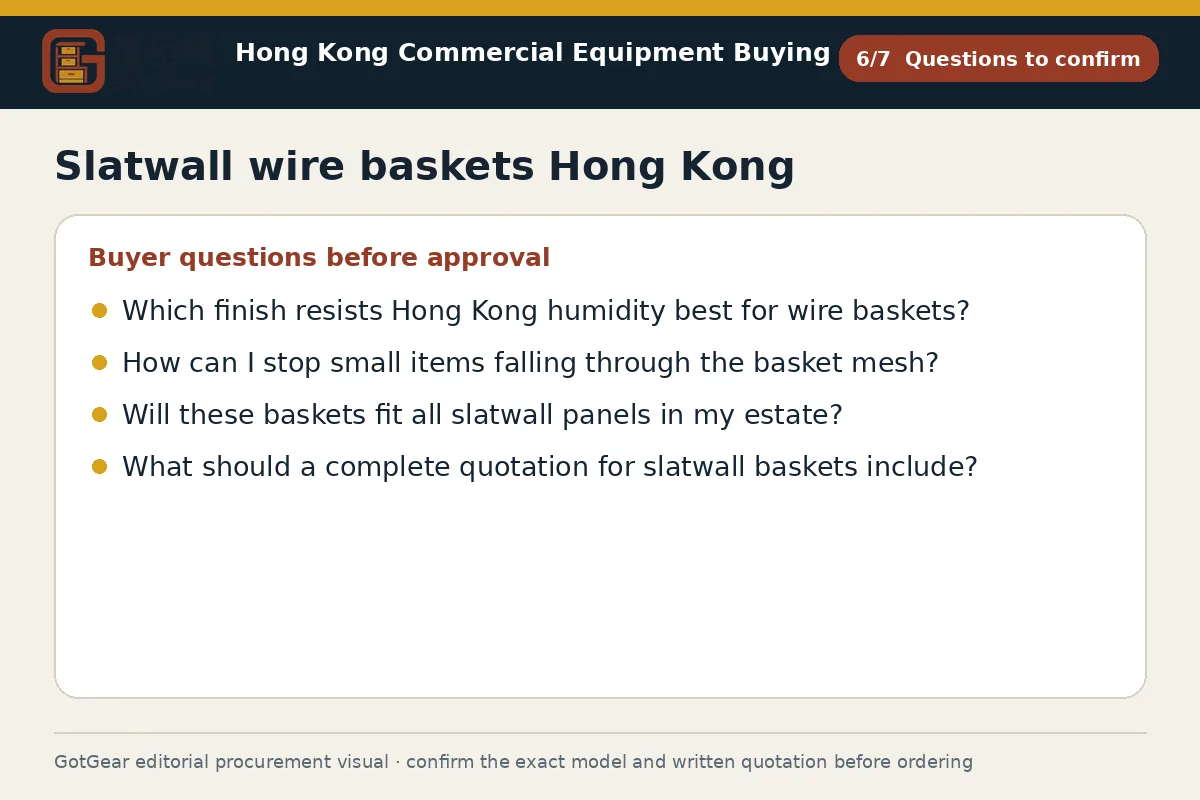 GotGear questions to confirm procurement diagram for slatwall wire baskets Hong Kong