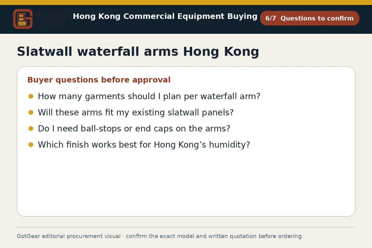 GotGear questions to confirm procurement diagram for slatwall waterfall arms Hong Kong