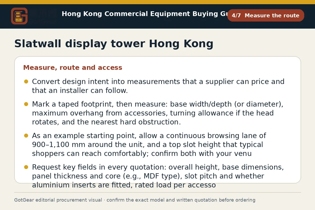 GotGear measure the route procurement diagram for slatwall display tower Hong Kong