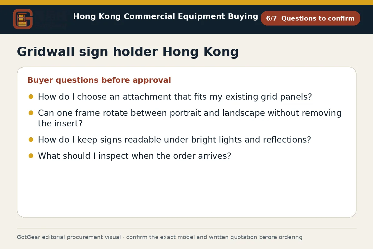 GotGear questions to confirm procurement diagram for gridwall sign holder Hong Kong